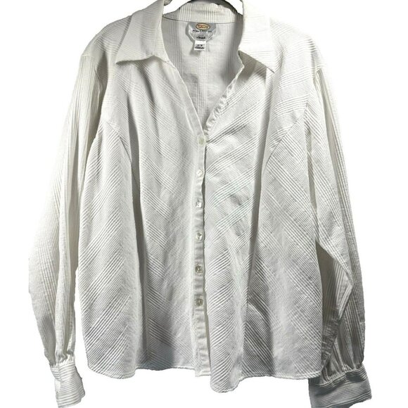 Talbots Plus Women's Top 18W Button Up Solid White Shirt Blouse Square Buttons - Picture 1 of 12